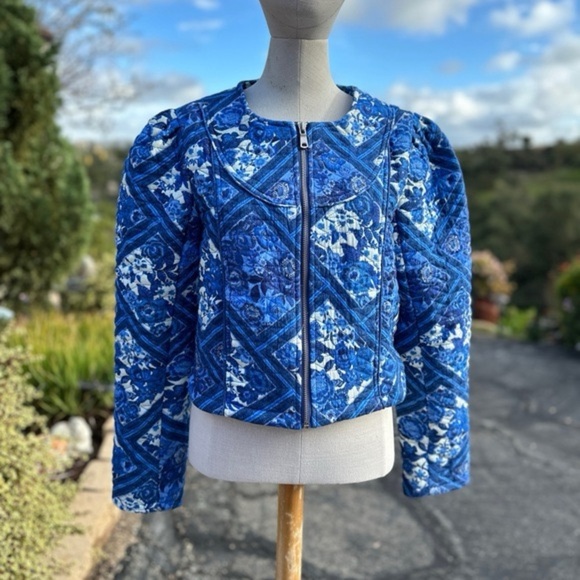 7 For All Mankind Blue Patterned Quilted Jacket Size Small - Picture 4 of 7